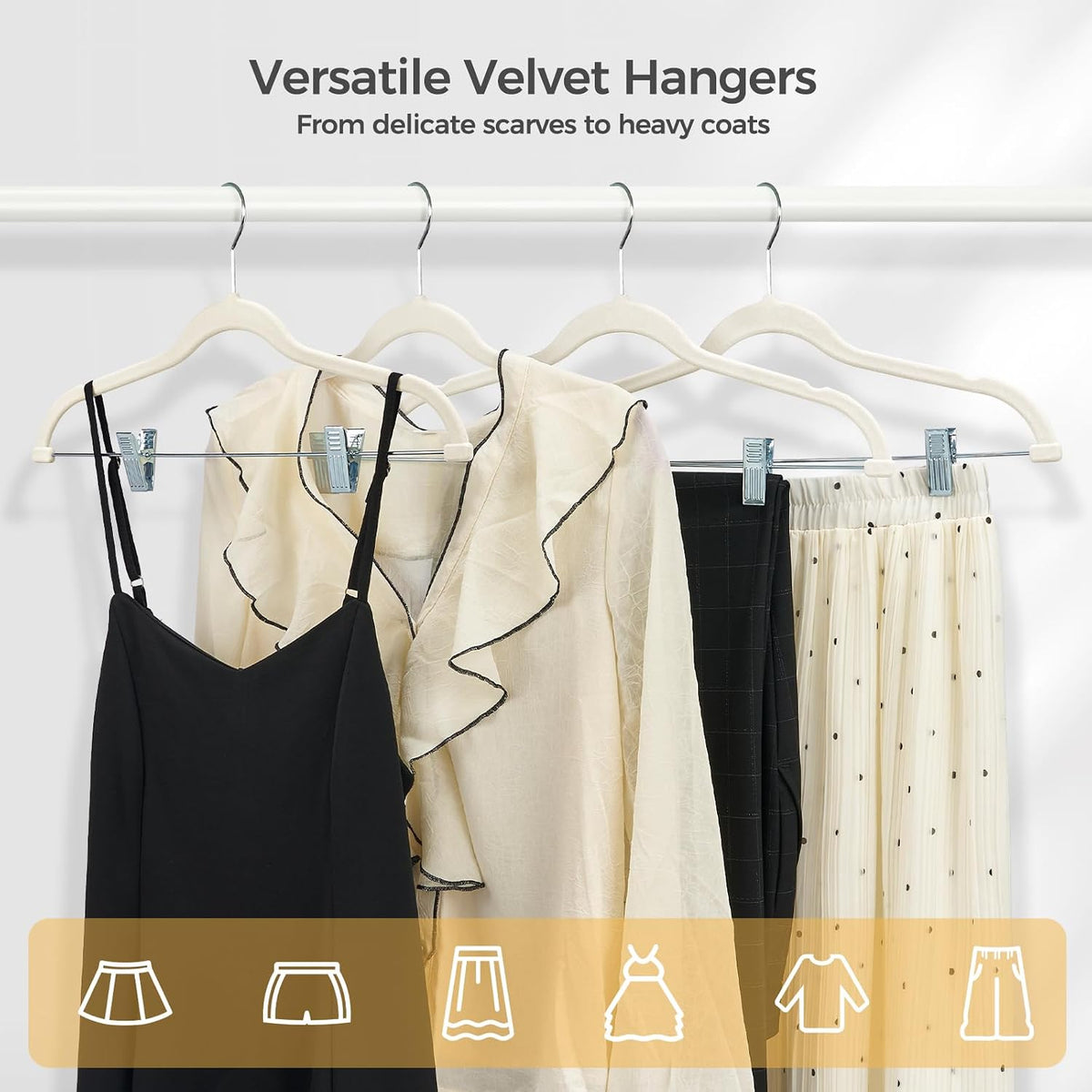 HOUSE DAY Velvet Skirt Hangers with Adjudtable Clips 20 Pack, Ivory
