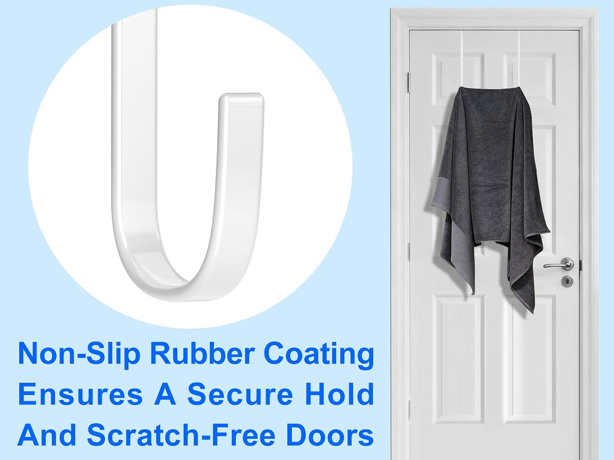 Single Long Over Door Steel Hooks 4 Pack Fit 1-3/8" Door 10" White