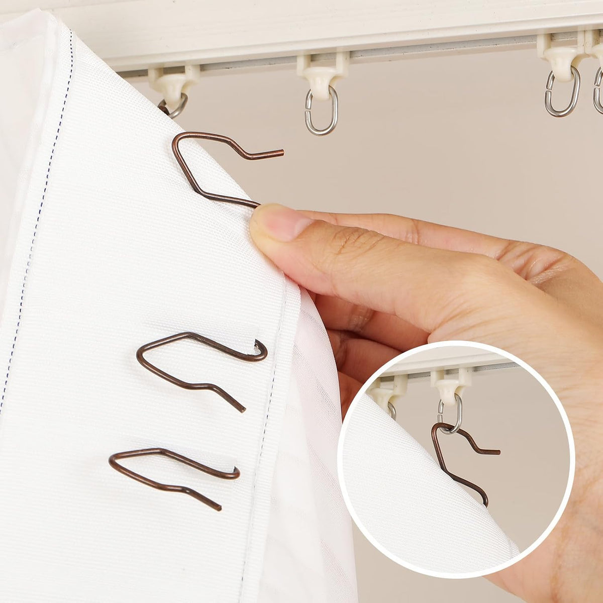 Outus 58 Pack Metal Curtain Hooks Pin-On Drapery 1.2x1,Red Bronze
