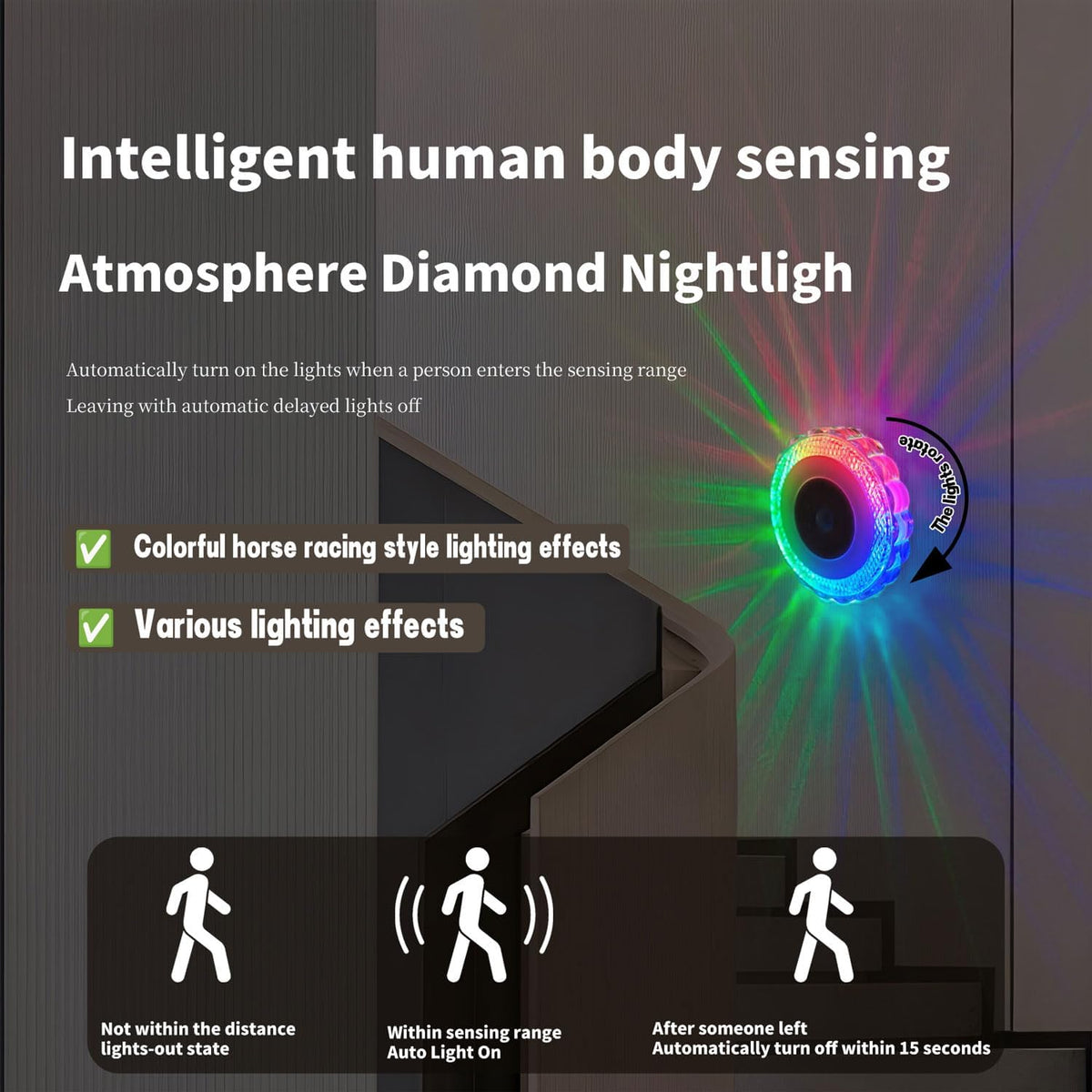 2 Pack Motion Sensor Step Night Light,Indoor Stair Light-RGB and Warm White Magnetic Induction Wall Light,Rechargeable LED Color Changing Sensor Light,Suitable for Bedroom,Hallway,Bathroom,Stairs