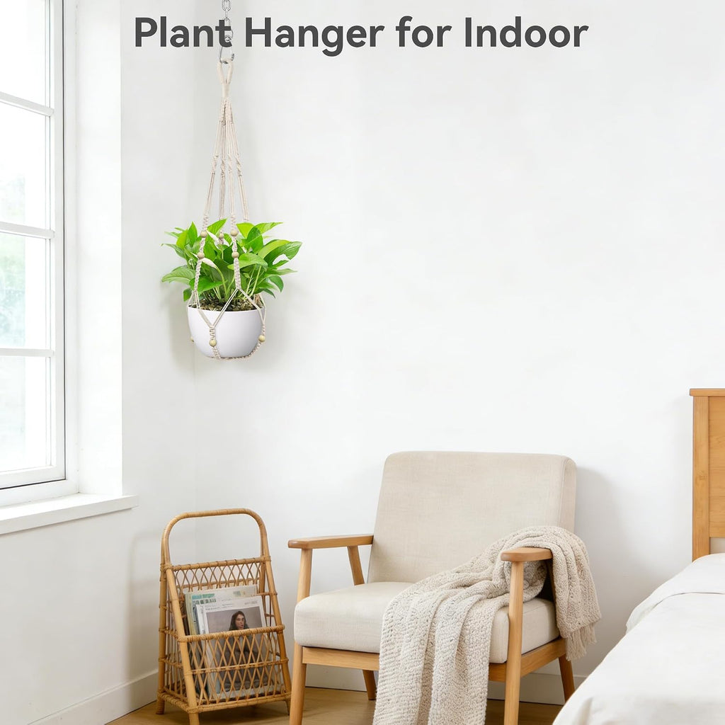 USLAI Macrame Plant Hanger, for Up to 15 Inch Pots, 35 Inch, Ivory, 2 Pack