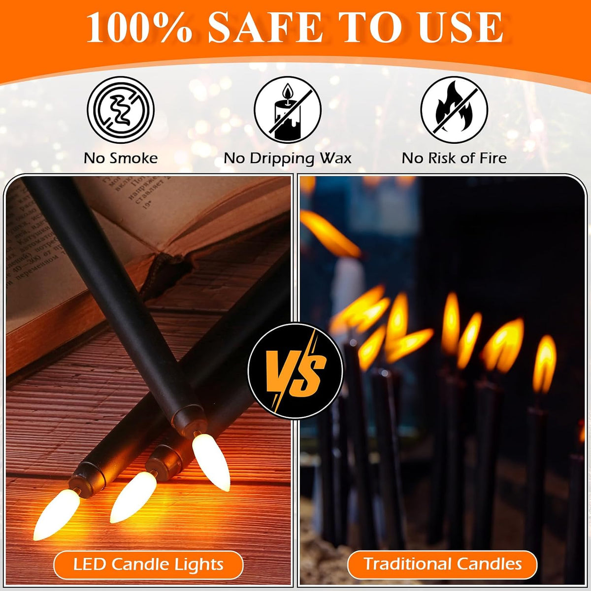 Reginary 48 Pcs Flameless Taper Candles with 4 Remote,Black,9.65 Inches