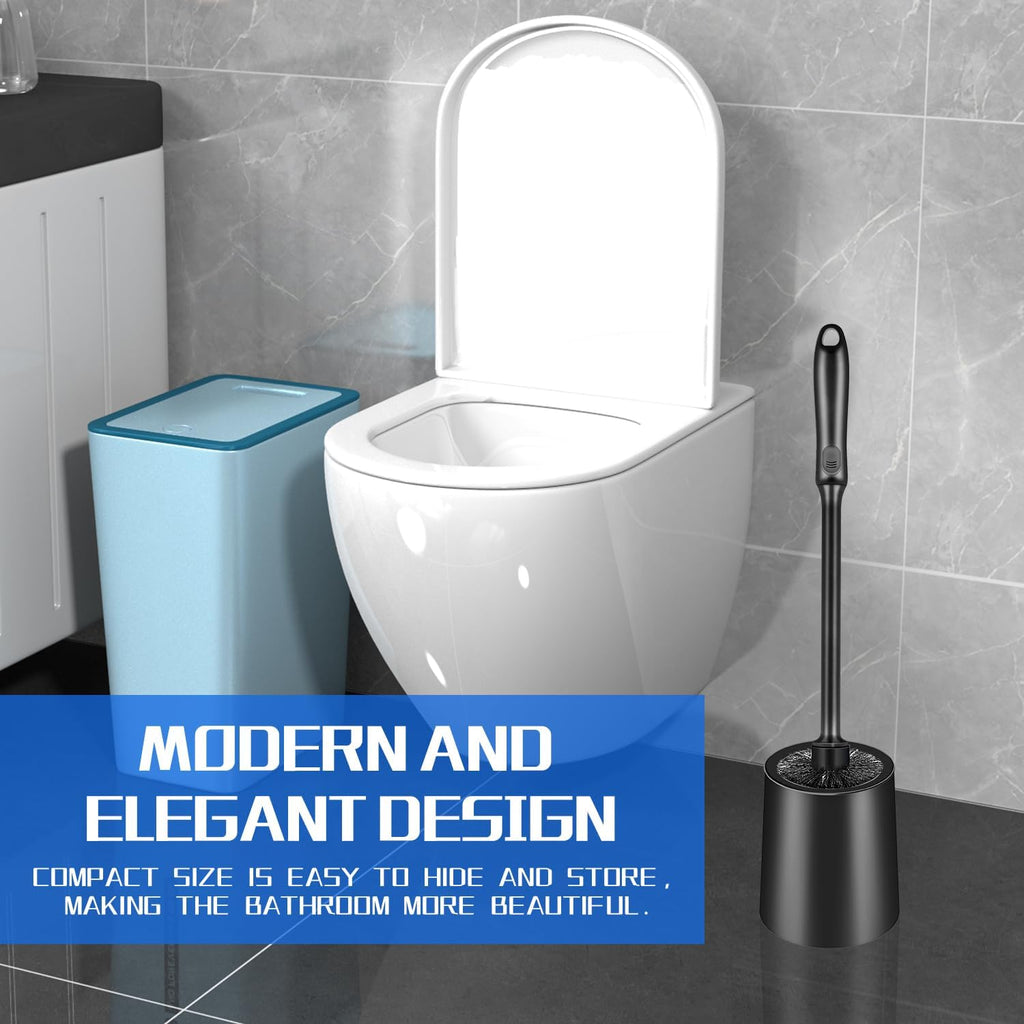 Black Toilet Brush and Holder Set for Bathroom and Toilet Scrubber, 2 Pack