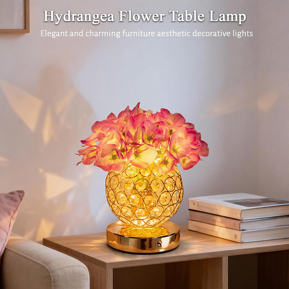 Flower Table Lamp, 16 Color Changing Hydrangea Crystal Night Light with Remote, Touch Dimming Artificial Flower Light, Romantic Flower Decoration Gifts for Girl Women Mom (Purple-Hydrangea)