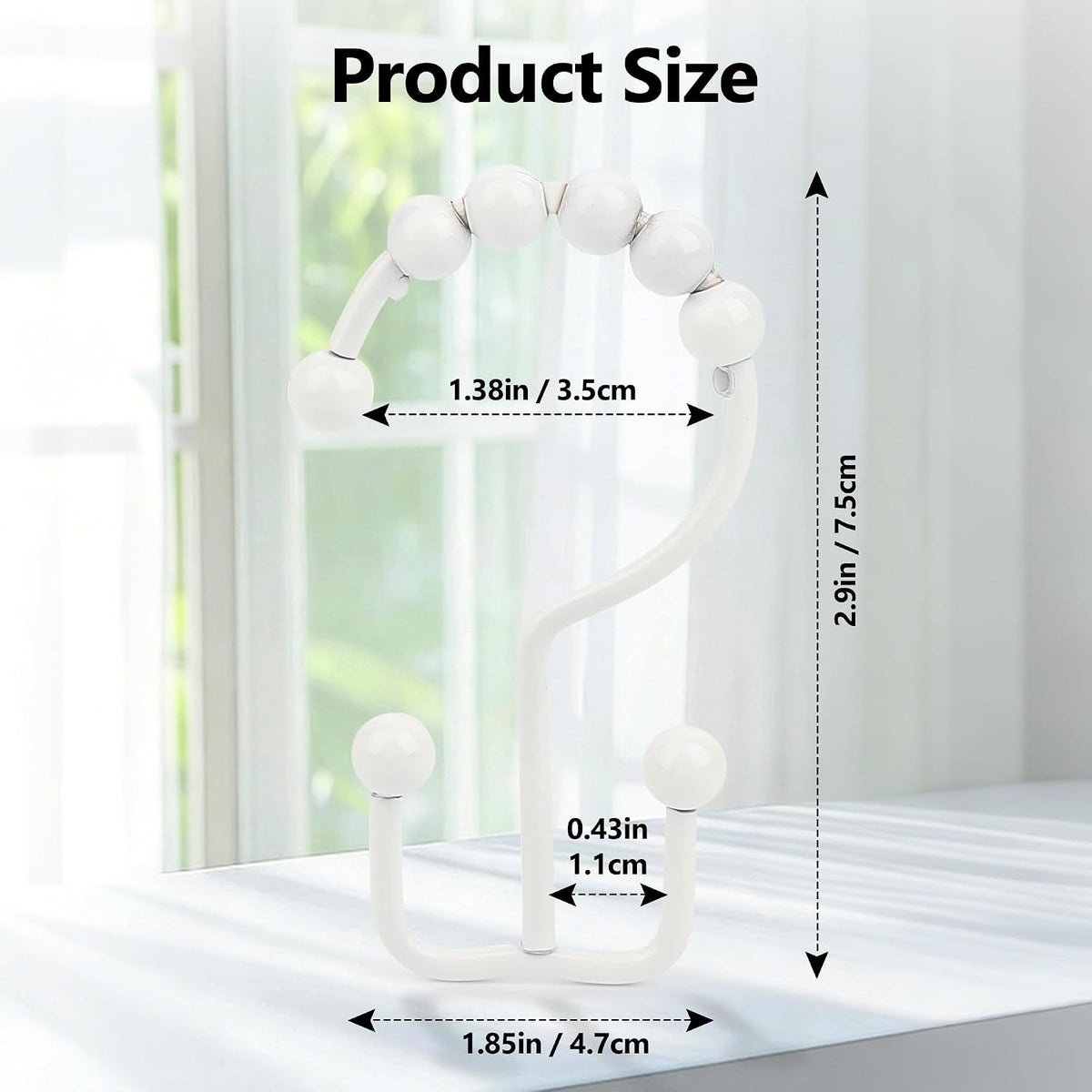 Resze Shower Curtain Hooks, Metal Double Shower Curtain Rings, White