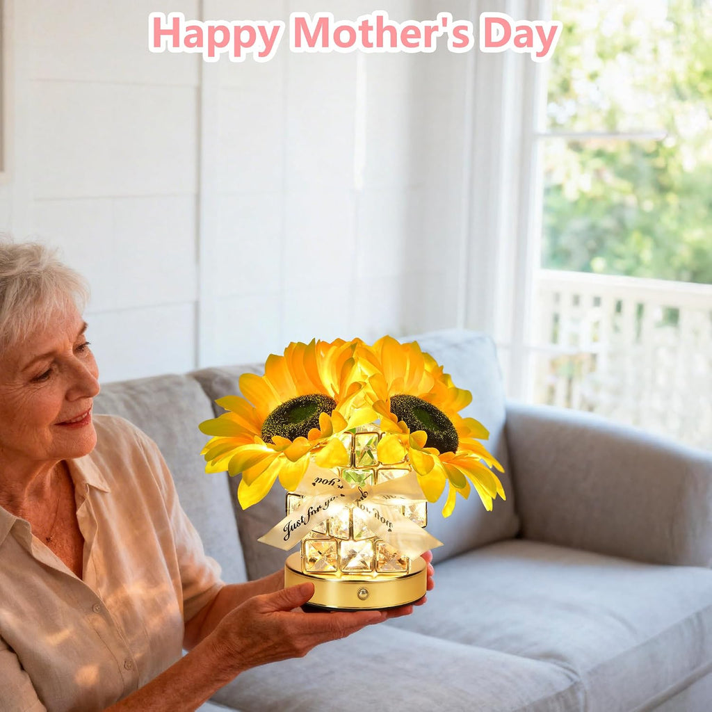 Handmade Sunflower Lamp, Rechargeable Cordless Touch Table Lamp, 3-Colour Infinitely Dimming Small Night Light, Festival Restaurant Bedroom Bar Coffee Shop Birthday Gifts for Women Mom, 2 Sunflowers