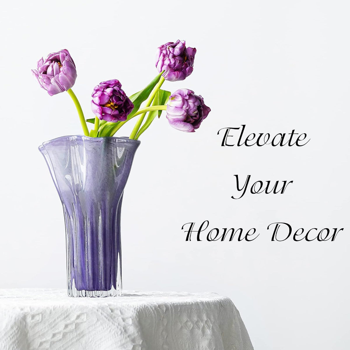 8'' Blown Glass Flower Vase, Decorative Modern Vase Centerpieces (Purple)