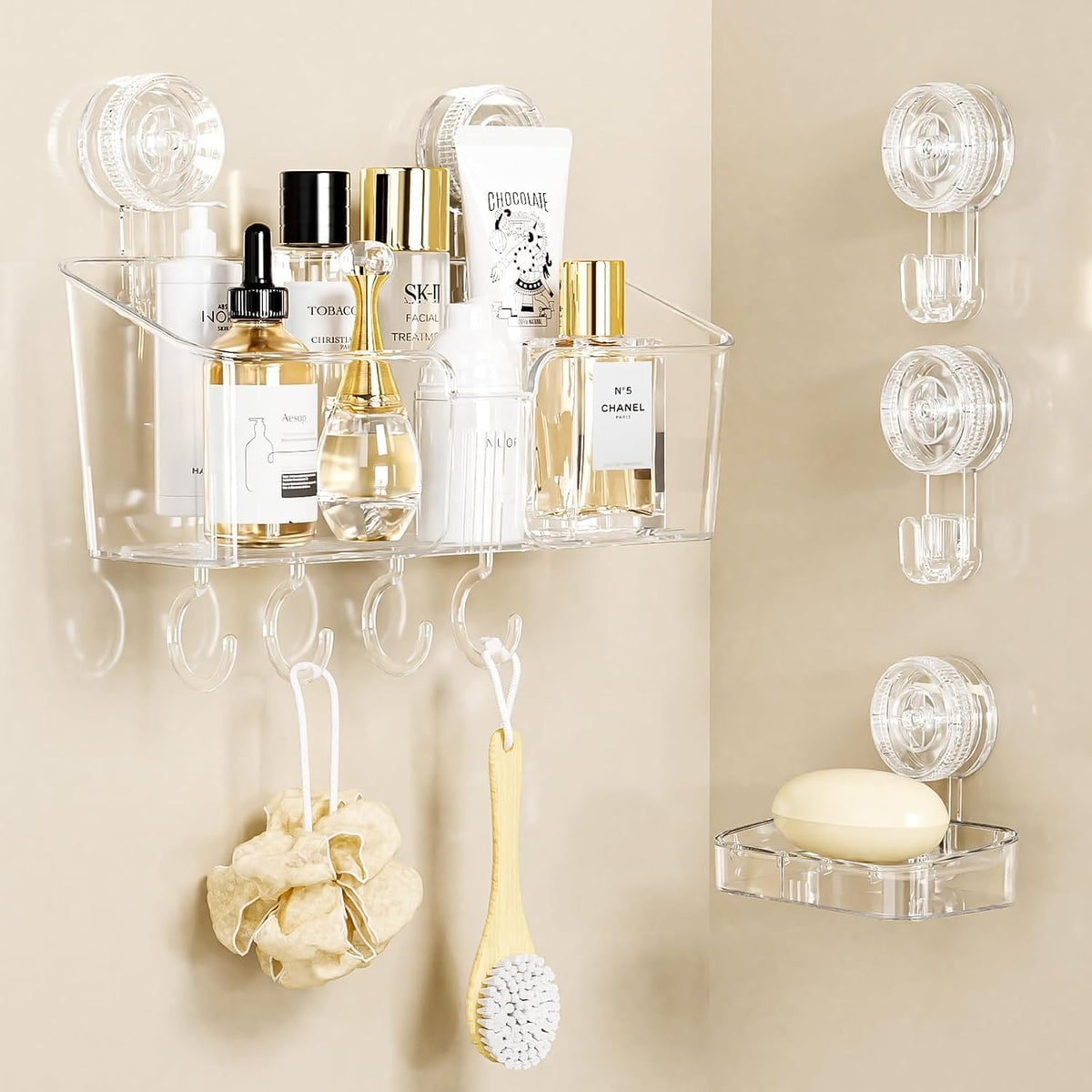 LUXEAR Suction Cup Shower Caddy Clear - 4 Set