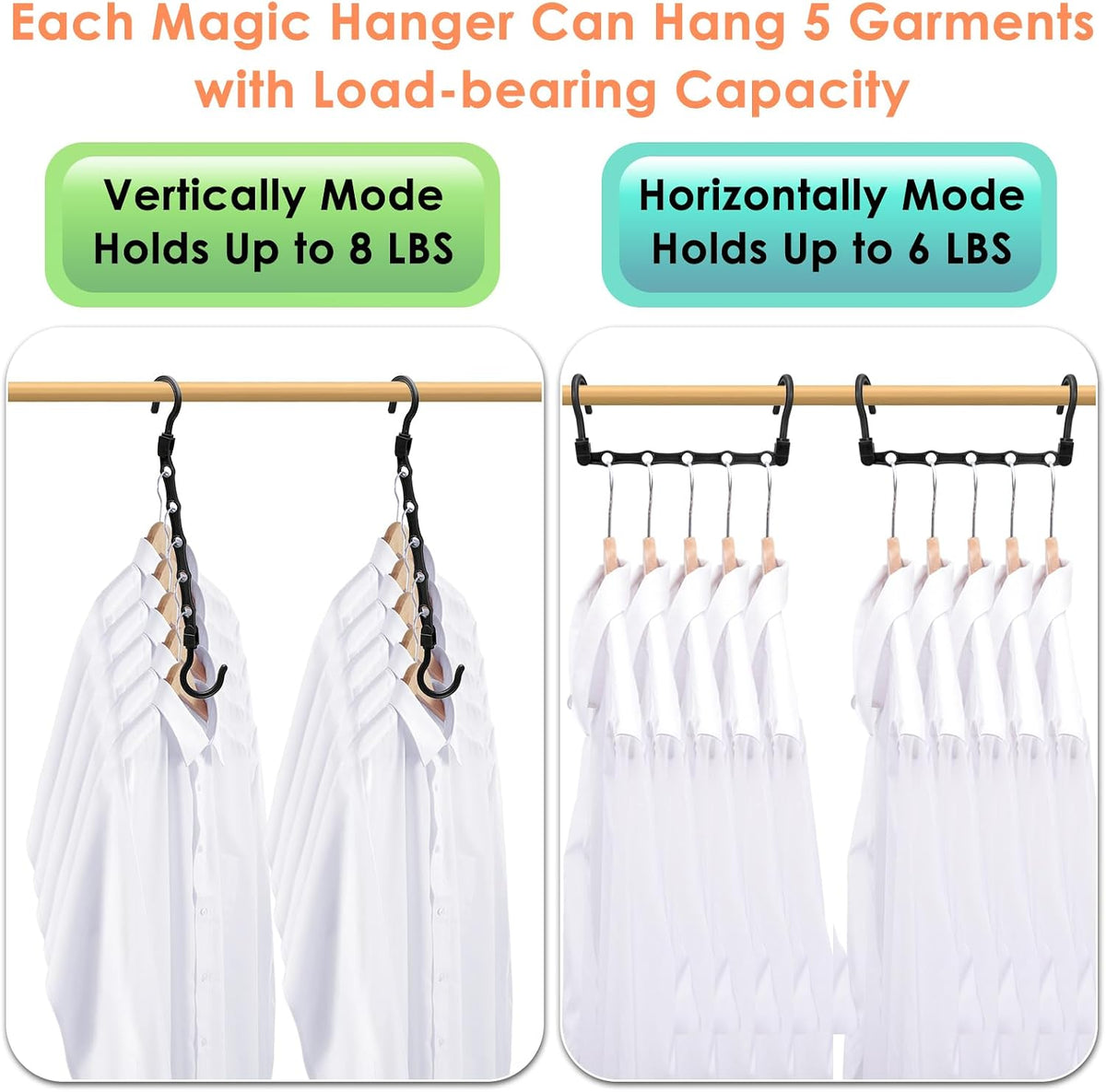 Closet Organizers and Storage, Magic Space Saving Hangers for 60 Heavy Clothes, College Dorm Room Essentials, Sturdy 360° Swivel Hooks Cascading Hanger, Bedroom Home Organization Essentials, 12 Pack