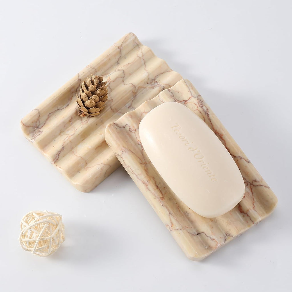 Koville Natural Marble Soap Dish for Bathroom Shower, Bar Soap Holder