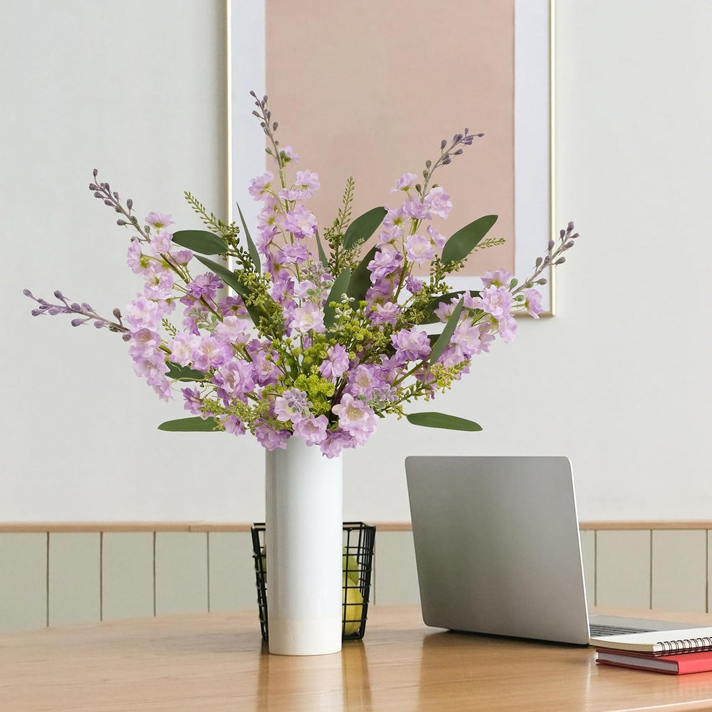 ZYTUYO Purple Delphinium Artificial Flower Long Stem 4pcs 33.5in Fake Larkspur Faux Look Real Silk Plant Bulk Bouquet for Outdoor Tall Vase Home Garden Wedding Arrangement Decoration