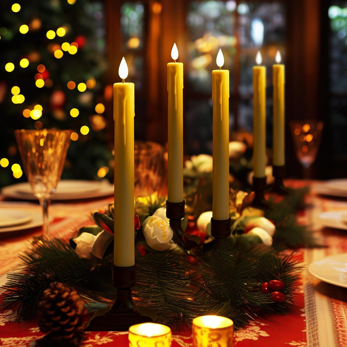 Homemory 6 Pcs Window Candles with Remote Timer Dimmer, Christmas Candles for Window Battery Operated, Ivory Flameless Taper Candle with Holders and Suctions, LED Candlesticks for Xmas Holiday Decor