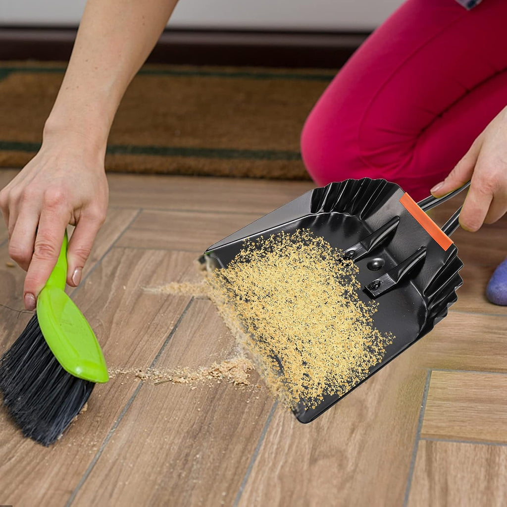 TOPZEA 2 Pack Black Metal Dustpan, 12 Inch Heavy Duty Steel Handheld Dust Pan with Loop Handle, Wide Ash Scooper for Fireplace, Wood Stove, Garage, Shop, Industrial and Indoor Outdoor Commercial Use
