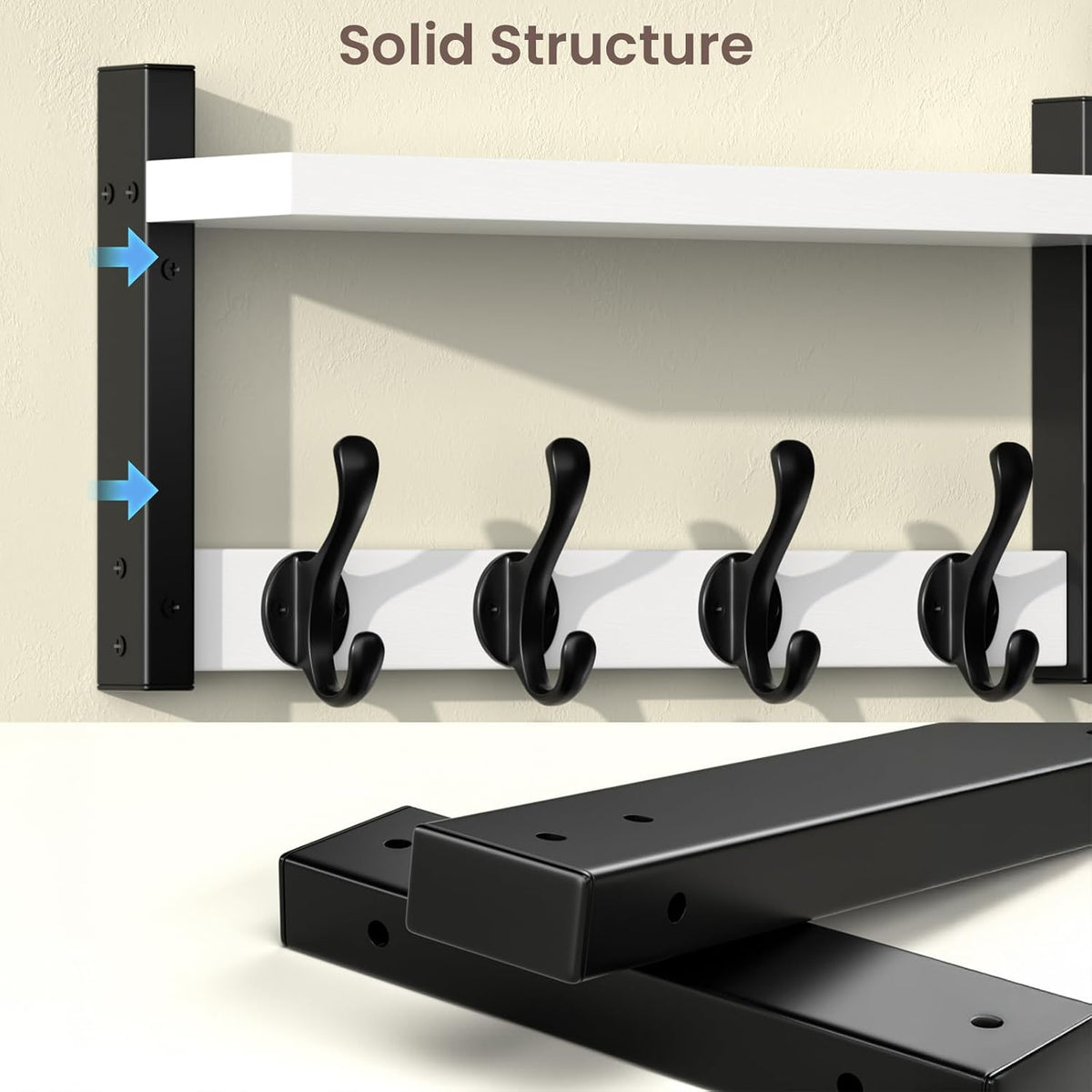 29'' White Coat Rack Wall Mount with Shelf, Solid Wood Coat and Key Hanger with 11 Metal Hooks, Farmhouse Wall Organizer for Mail, Entryway Wall Hangers for Hats, Clothes, Backpacks, Mudroom