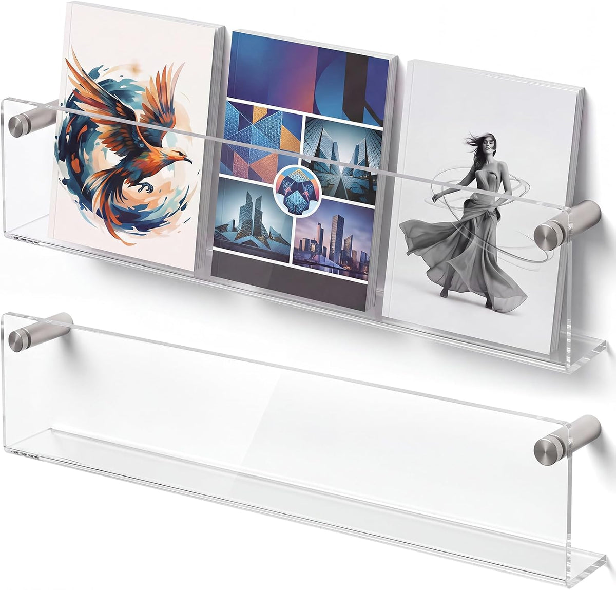 2 Pack Clear Acrylic Magazine Holder Wall, Brochure, 30 Inch
