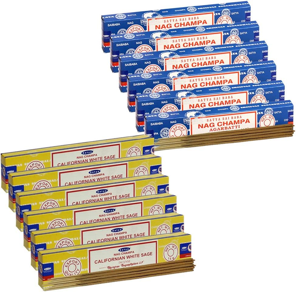 Nag Champa Incense Sticks and Californian White Sage Incense Sticks with Incense Holder Bundle for Home Fragrance and Spiritual Décor