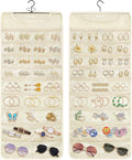 FOREGOER Hanging Jewelry Organizer 58 Zippered Pocket, 2-Sided, Beige