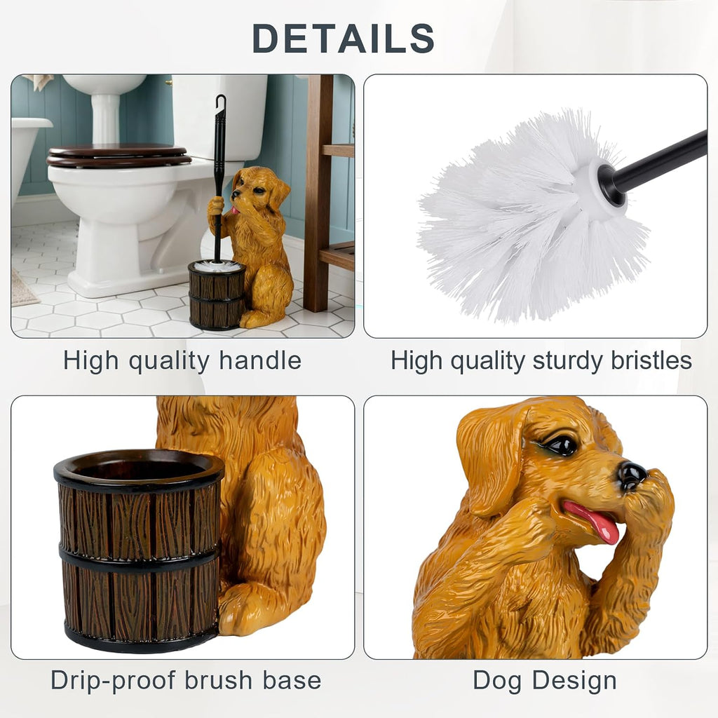 Golden Retriever Toilet Brush and Holder Set, Cute Dog Toilet Bowl Brush with Replaceable Brush Head Decorative Bathroom Cleaning Brush with Drip Tray Space-Saving Bathroom Decor for Home Apartment RV