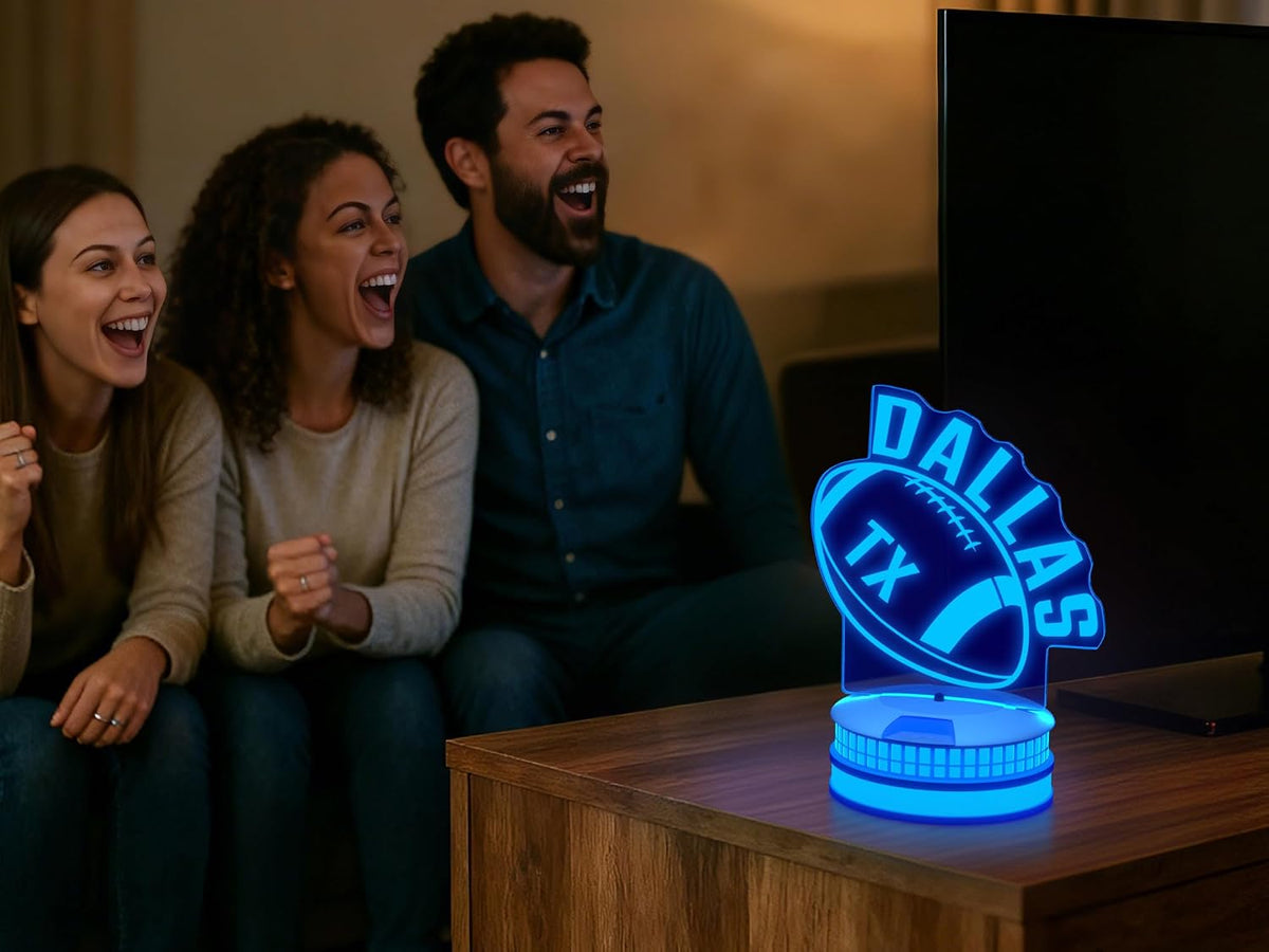 CLORURBANLIVE 3D Football Dallas Night Light 3D Illusion Lamp with Remote Control 16 Color Options Sports Decor Lighting for Fans - Multicoloured OneSize