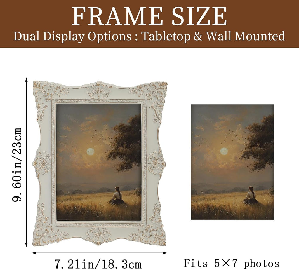 5x7 Vintage Picture Frames -5x 7 Antique Picture Frame, Ornate Frames 5 X 7 With Glass Front For Tabletop Photo Display And Wall Hanging, Victorian Poster Frame 5 By 7 (White/Gold, 5X7)
