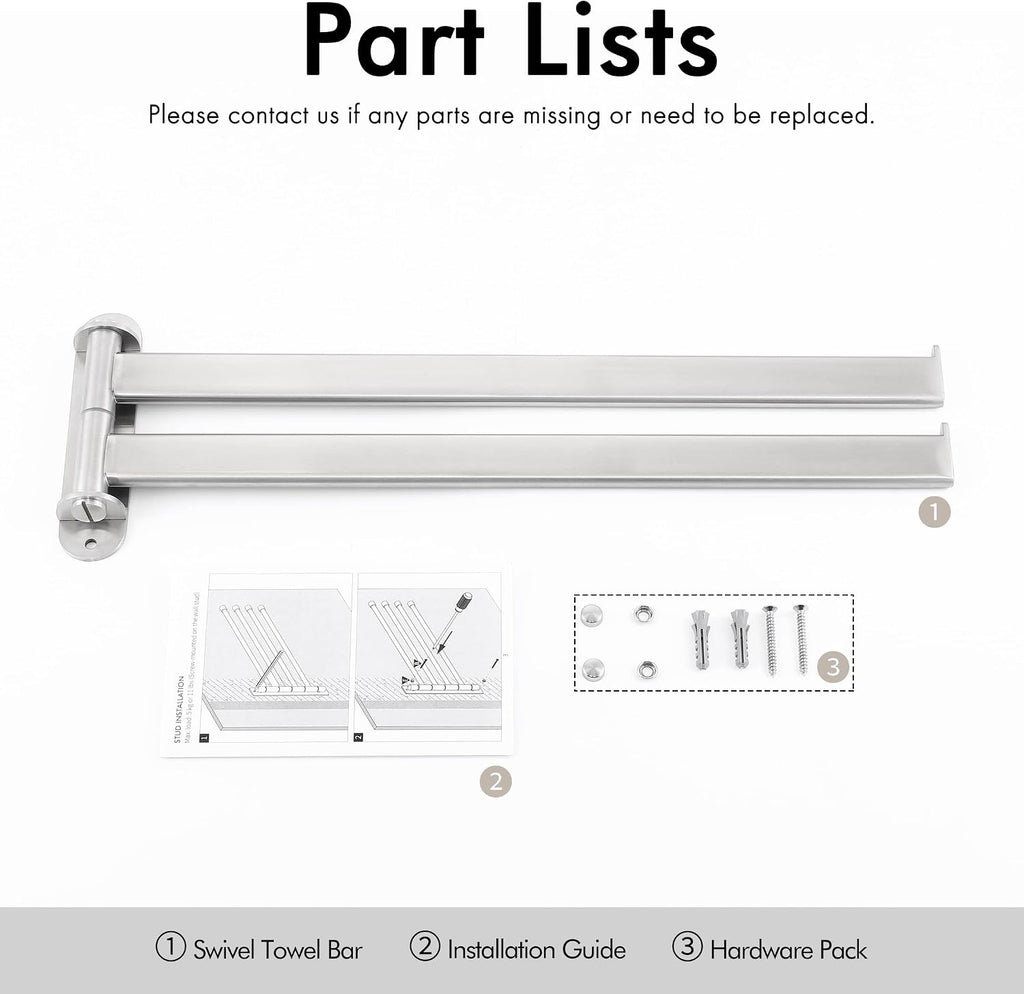 KES Swivel Towel Rack, Wall Mounted 2-Arm, Brushed 18/8 Stainless Steel