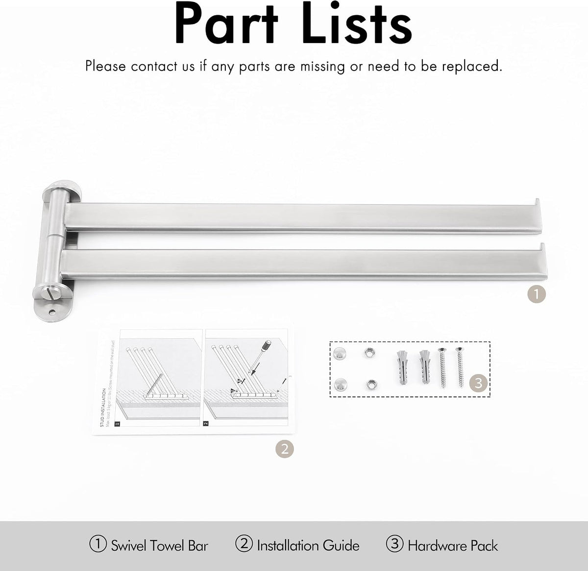 KES Swivel Towel Rack, Wall Mounted 2-Arm, Brushed 18/8 Stainless Steel