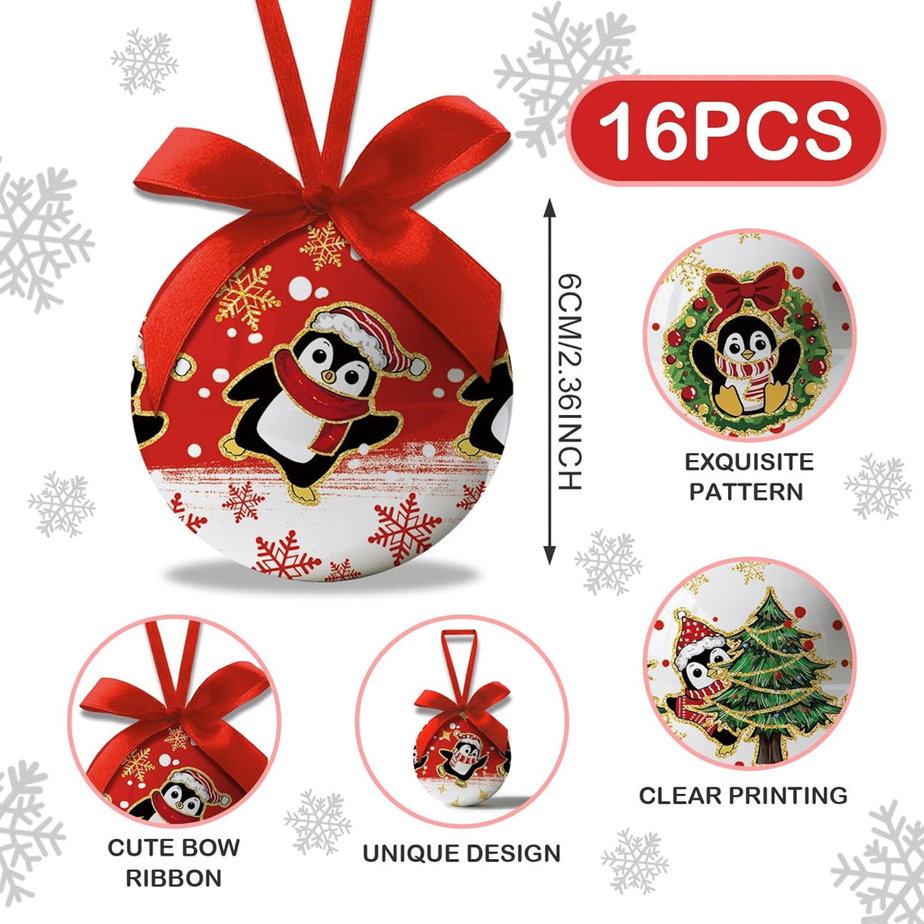 Penguin Christmas Decorations - Penguin Christmas Ornaments Hanging Balls Animal Ornament for Christmas Tree, Cute Decorations Ball 2.36 Inch for Xmas Tree Party Home Holiday，Xmas Gifts Set of 16Pcs