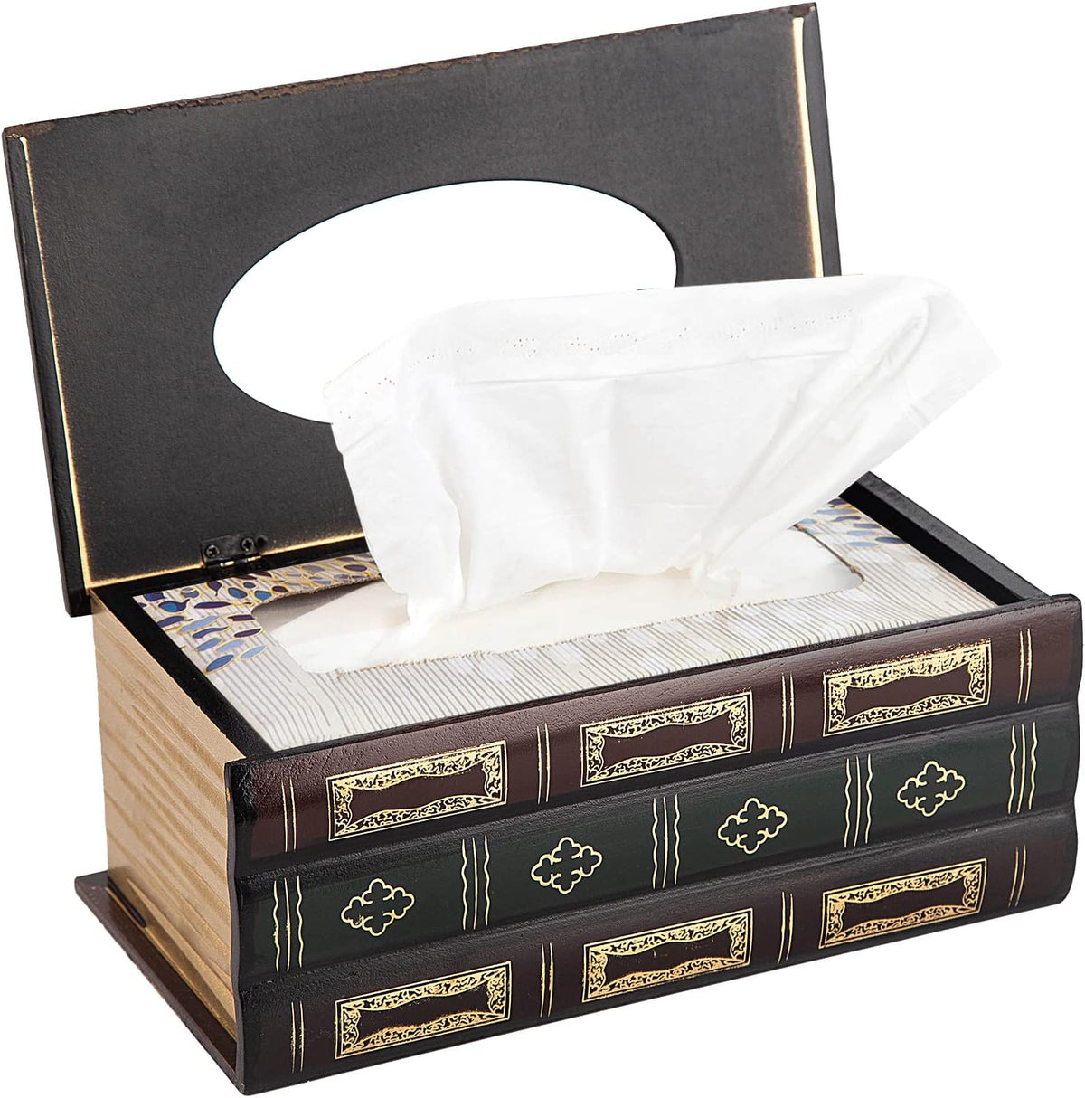 Crafted Classical Retro Wooden Antique Book Tissue Box Cover Rectangular Tissue Holder Dispenser Paper Cover Case Napkin Holder Home Decor for Bathroom Living Room Office car Kitchen (Red)