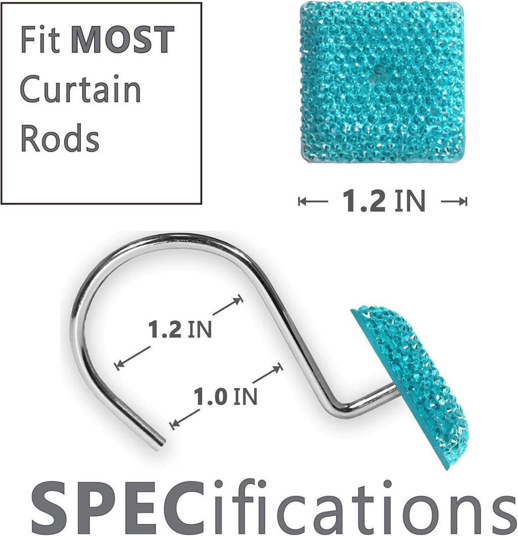 Teal Blue Bling Shower Curtain Hooks: Aqua Christmas Curtain Rings,12Pcs