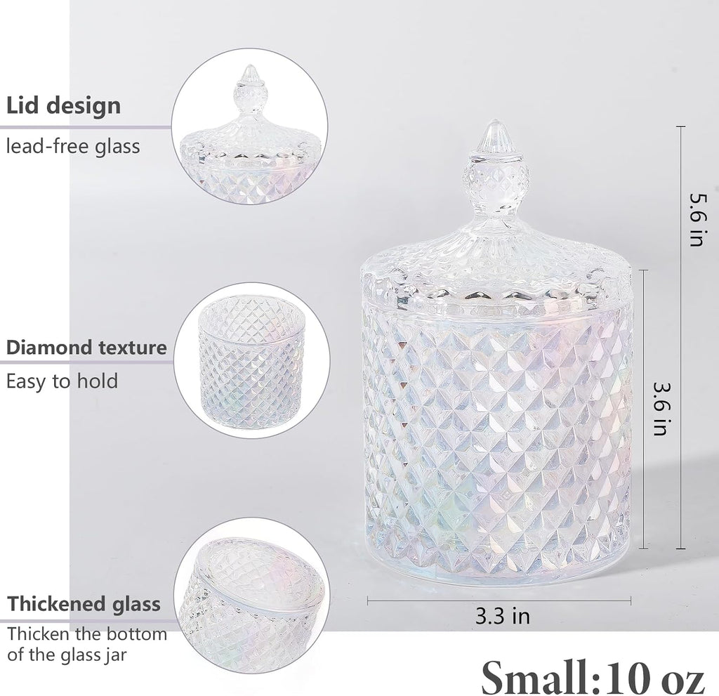 2 Pack Qtip Holder Apothecary Jars with Lid, Thick Glass, Iridescent Clear
