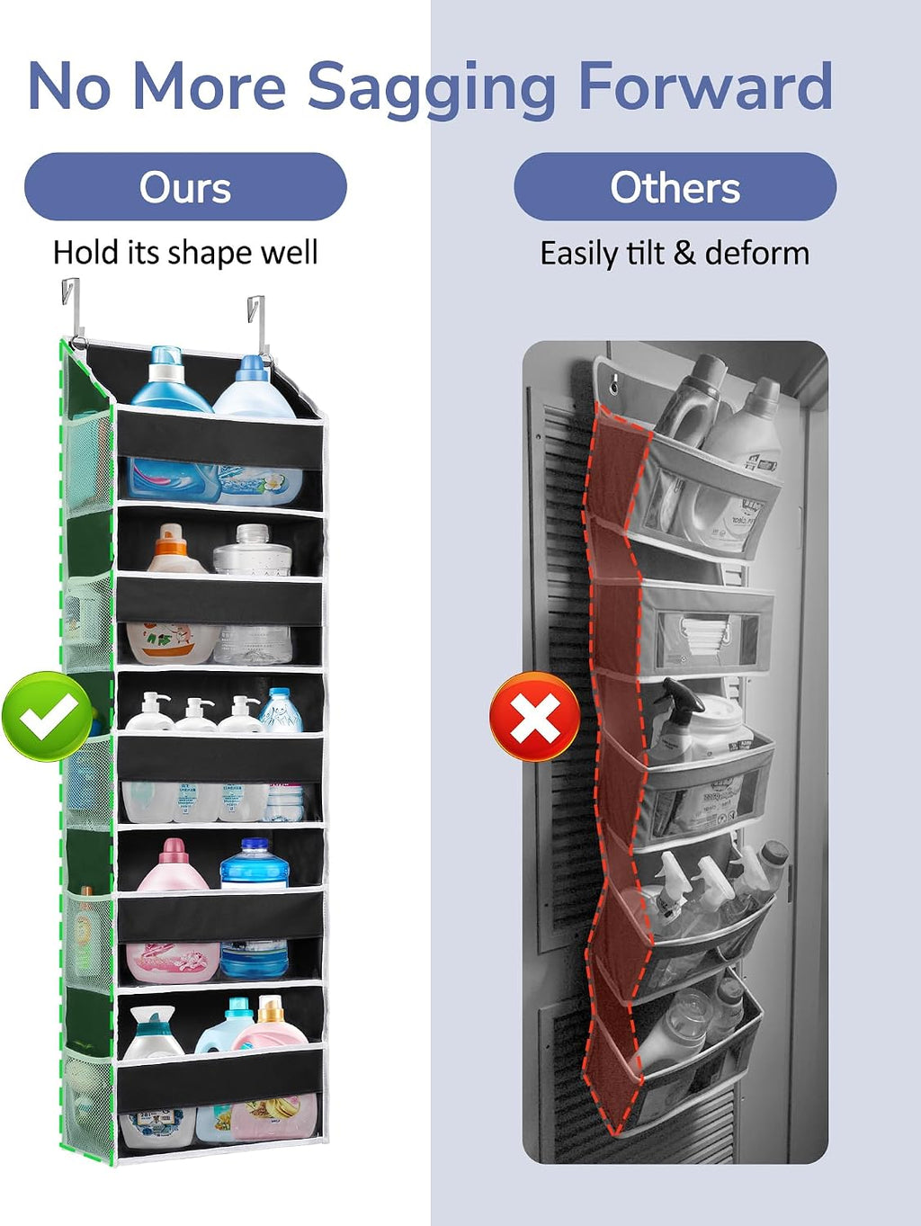 ULG 1 Pack Over The Door Organizer – 5 Shelf Door Organizer Hanging & 10 Side Pockets, Reinforced 44LB Capacity Hanging Organizer, Behind The Door Storage for Bedroom, Nursery, Pantry (Black)
