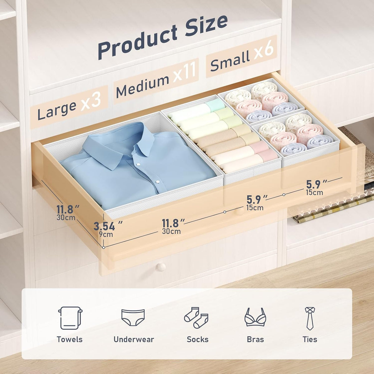 DIMJ Drawer Organizer Clothes, 24 Pack Dresser Organizer, Foldable Closet Organizers and Storage, Fabric Dresser Drawer Organizers, Drawer Dividers for Nursery, Baby Clothes, Underwears, Sock