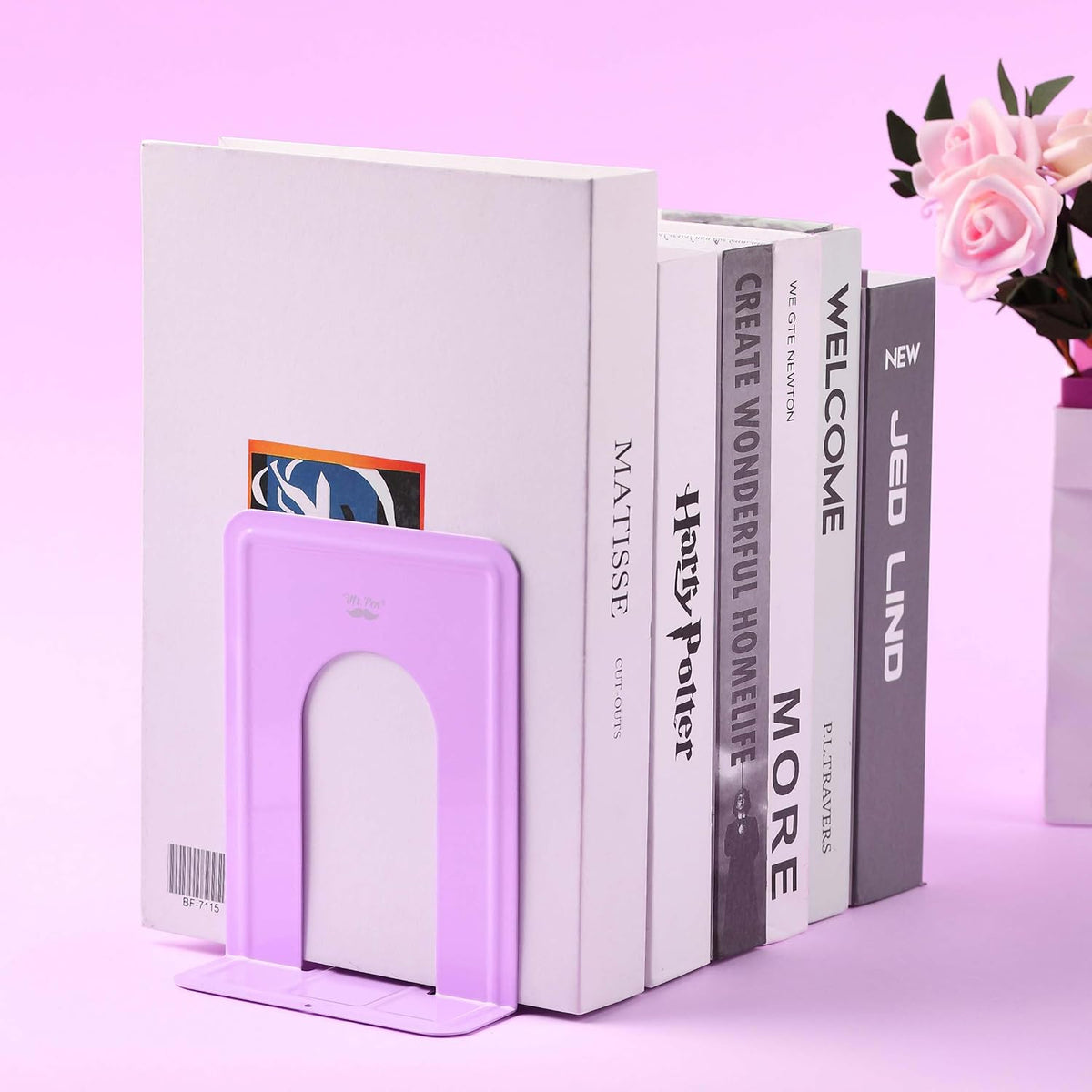 Mr. Pen- Book Ends, 4 Pack, Purple, Heavy Duty Metal Bookends for Shelves