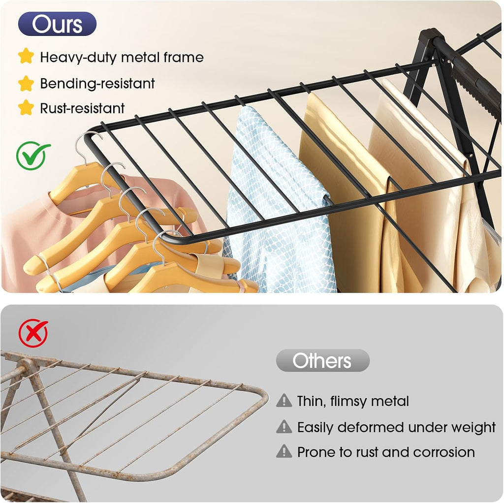 APEXCHASER Clothes Drying Rack, 67.3" L Height Adjustable, Foldable, Black