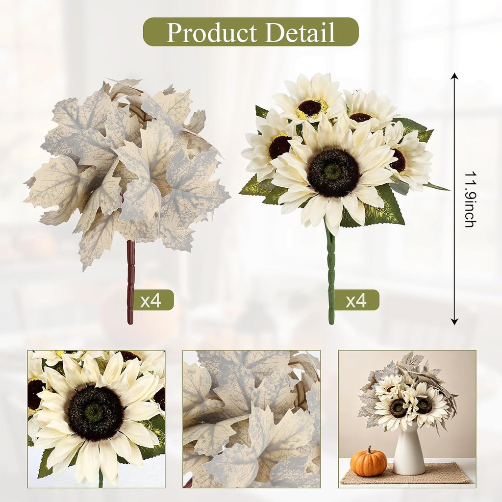 8 Bundles Artificial Fall Flowers with Maples Bulk, Fall White