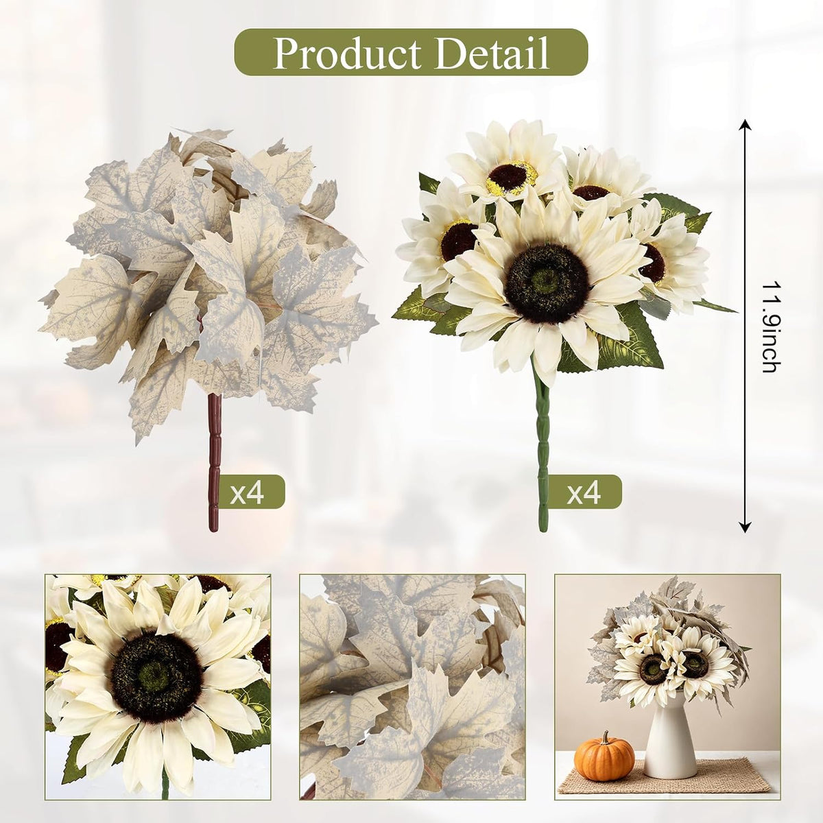 8 Bundles Artificial Fall Flowers with Maples Bulk, Fall White