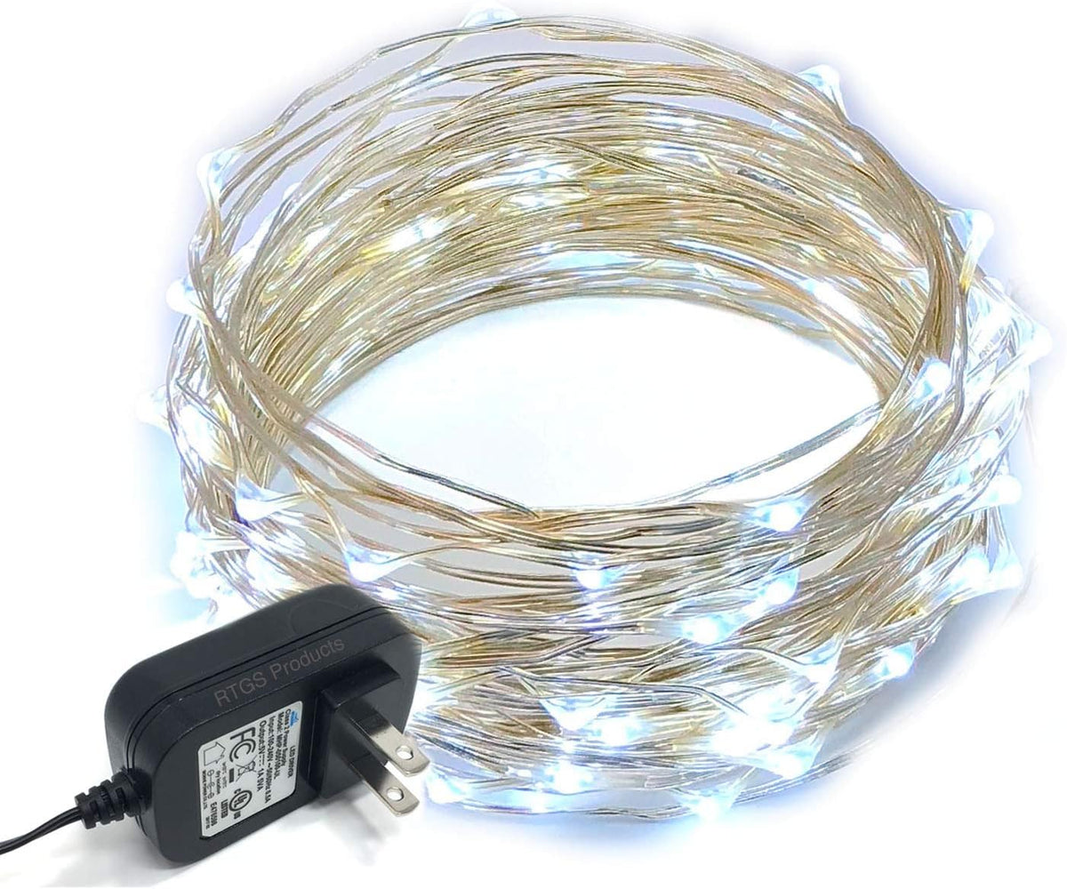 100 LEDs Cold White Color String Lights on Silver Wire for Indoor and Outdoor 32 Feet Firefly Starry Fairy Lights for DIY, Christmas, Holidays, Party, Bedroom and Centerpieces