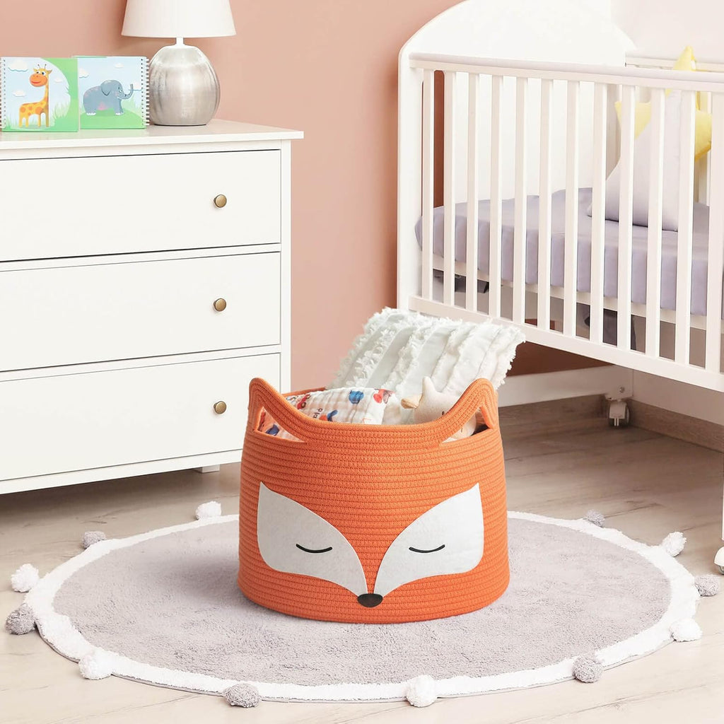 Fox Large Woven Rope Toy Basket for Home Décor, Orange