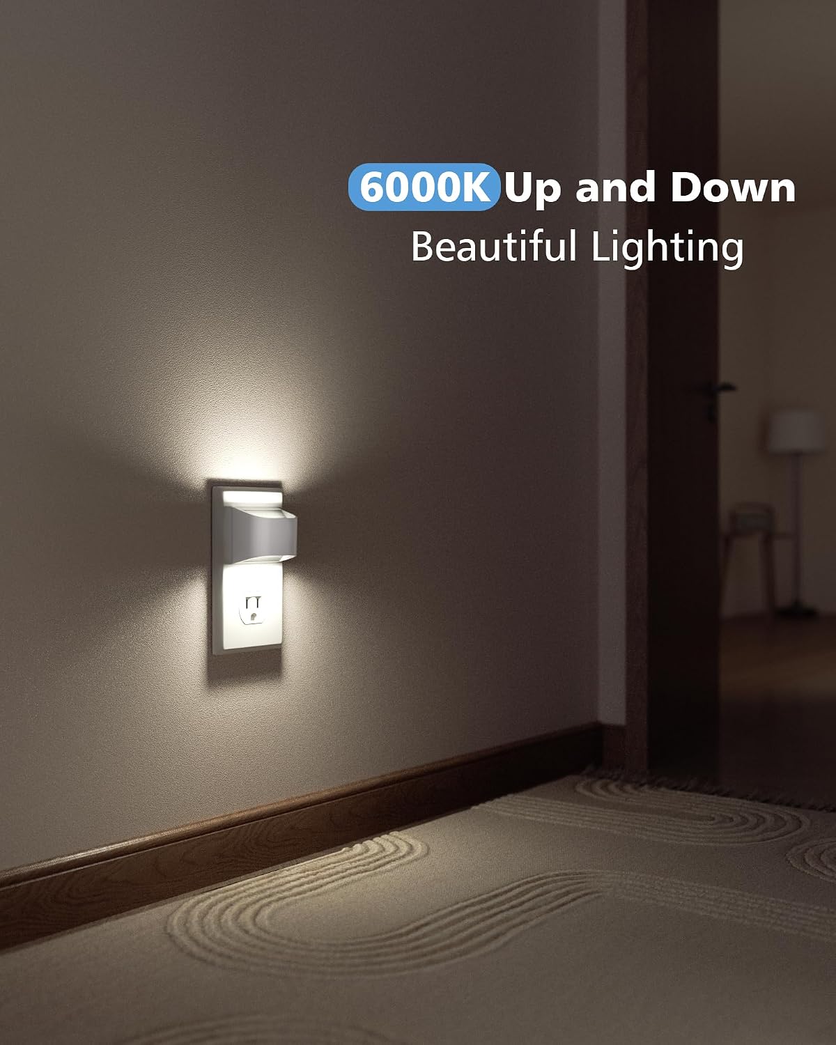VOLISUN LED Night Light Cool White, 4 Pack Up and Down Night Lights Plug into Wall with Dusk to Dawn Light Sensor, 6000K Nightlight for Hallway, Bedroom, Bathroom, Kitchen White