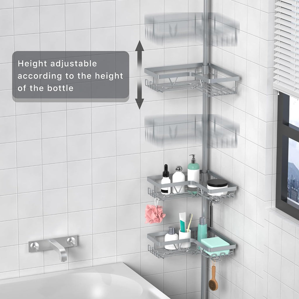 KEGII Shower Caddy Tension Pole, Bathtub Organizer, Light Gray