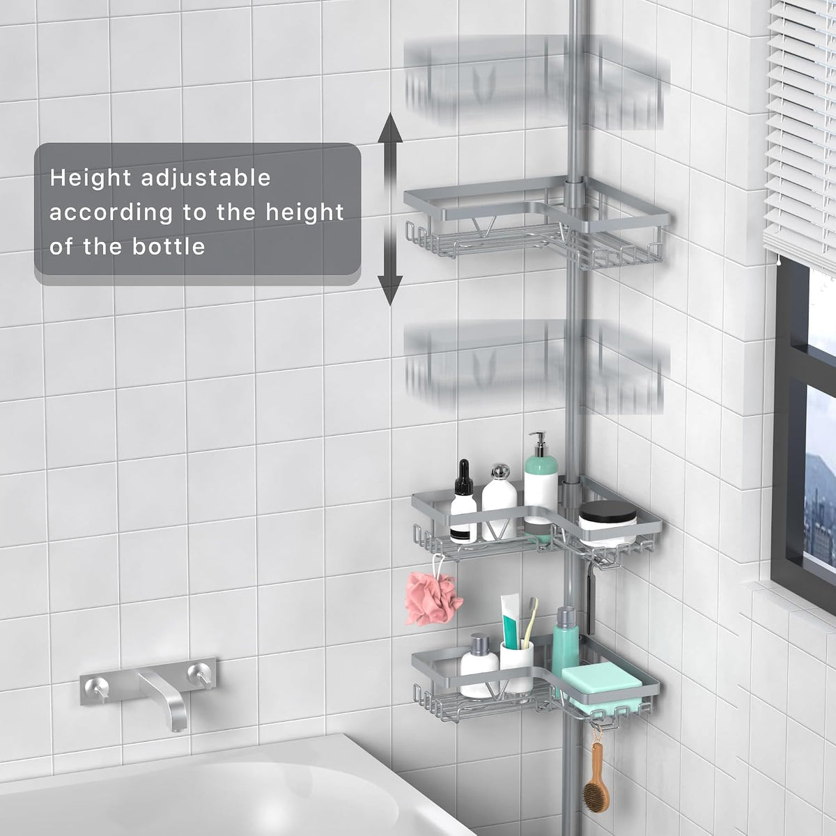 KEGII Shower Caddy Tension Pole, Bathtub Organizer, Light Gray
