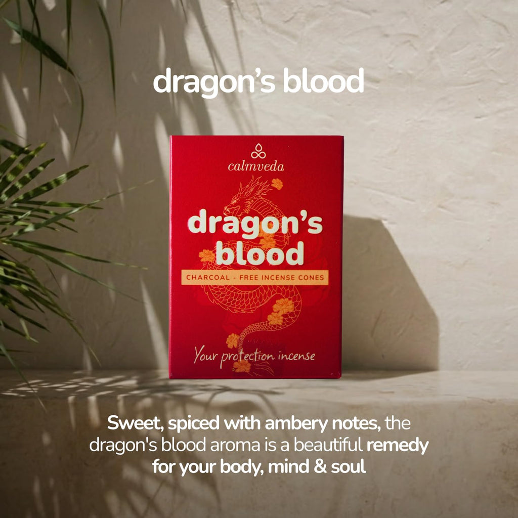 CALMVEDA Palo Santo & Dragons Blood Incense Cones 24-Pack, Energy Cleansing