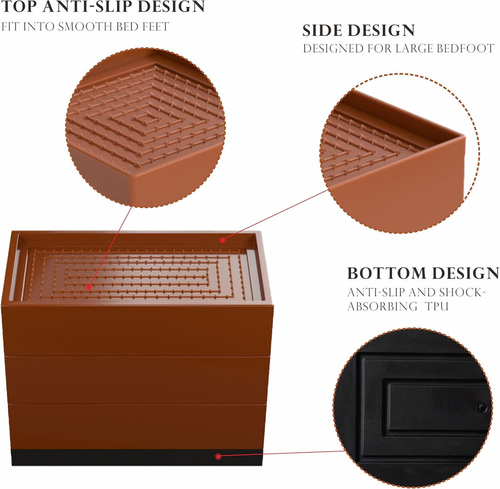 4Pcs Bed Risers Heavy Duty Adjustable 4.33" Furniture Risers Brown