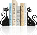 ENCIMART Atomic Cat Bookends for Shelves, Black Metal Decorative Book Ends