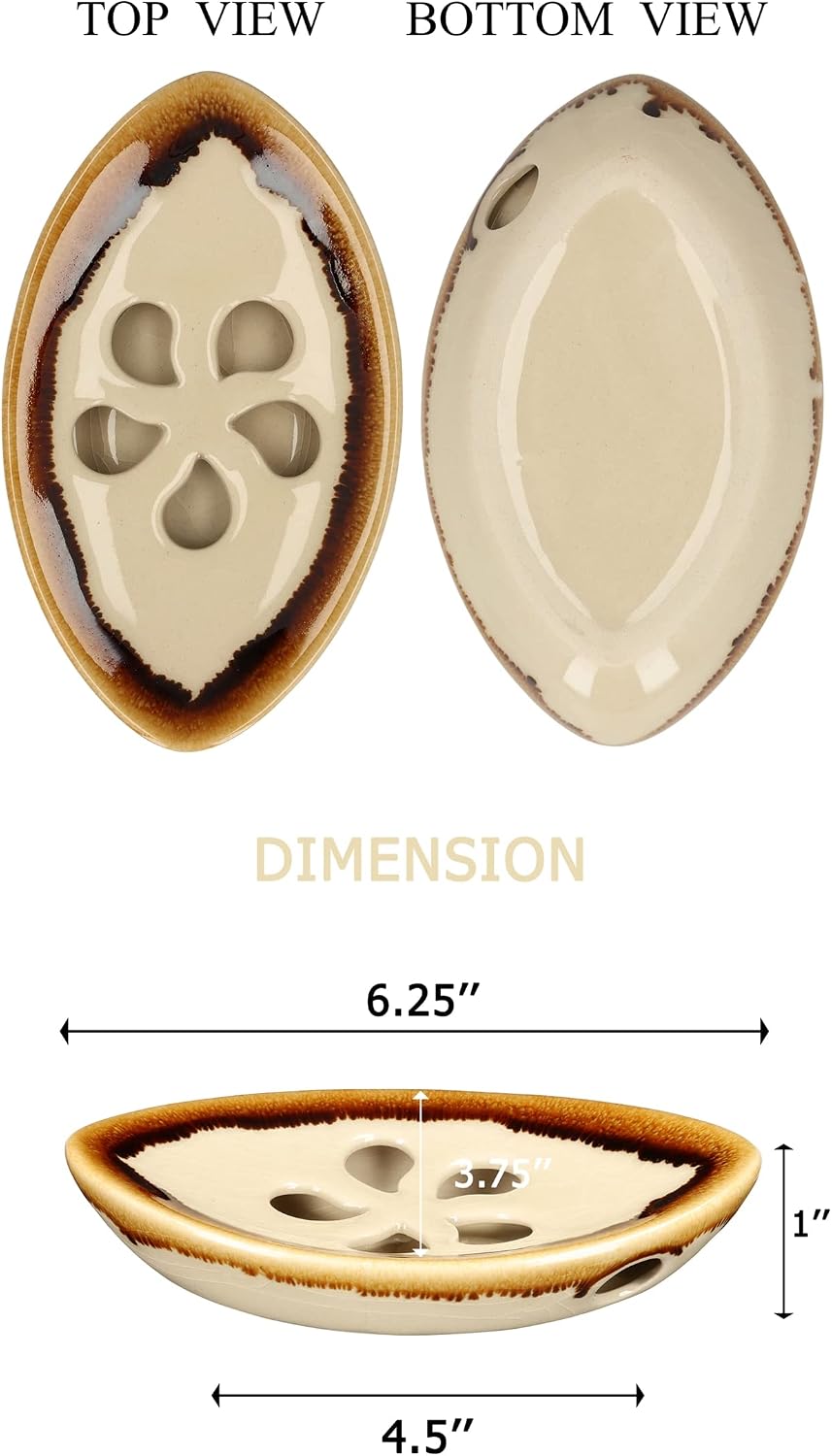 Ceramic Soap Dish with Self Draining Tray for Bar Soap, Bathroom, Kitchen (Ivory No.2)