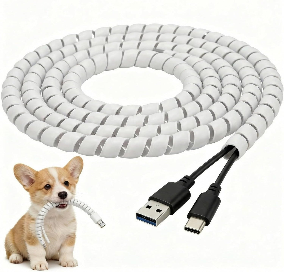 Flutesan 5 Pcs Dog and Cat Cord Protector 10 mm, 49.2 ft, White
