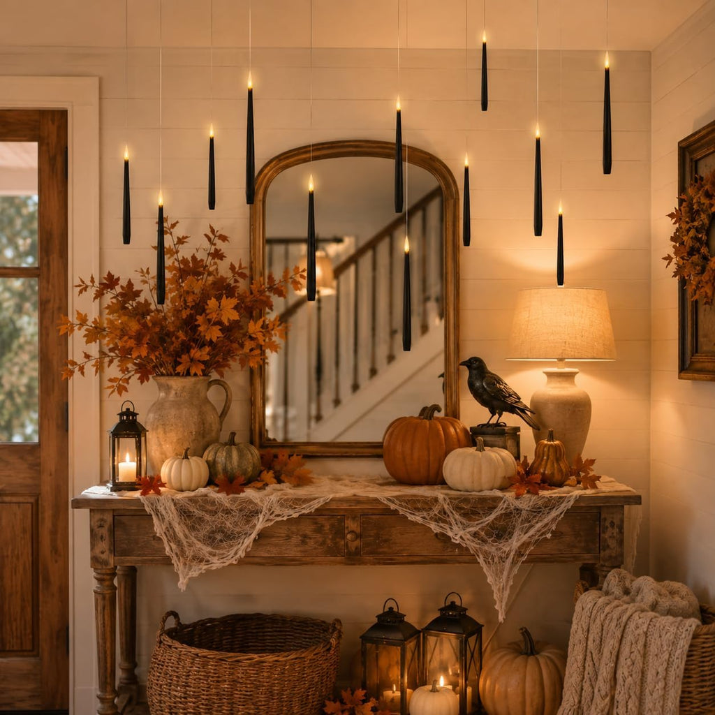 Black Floating Candles with Wand Remote, Hanging Halloween Decorations