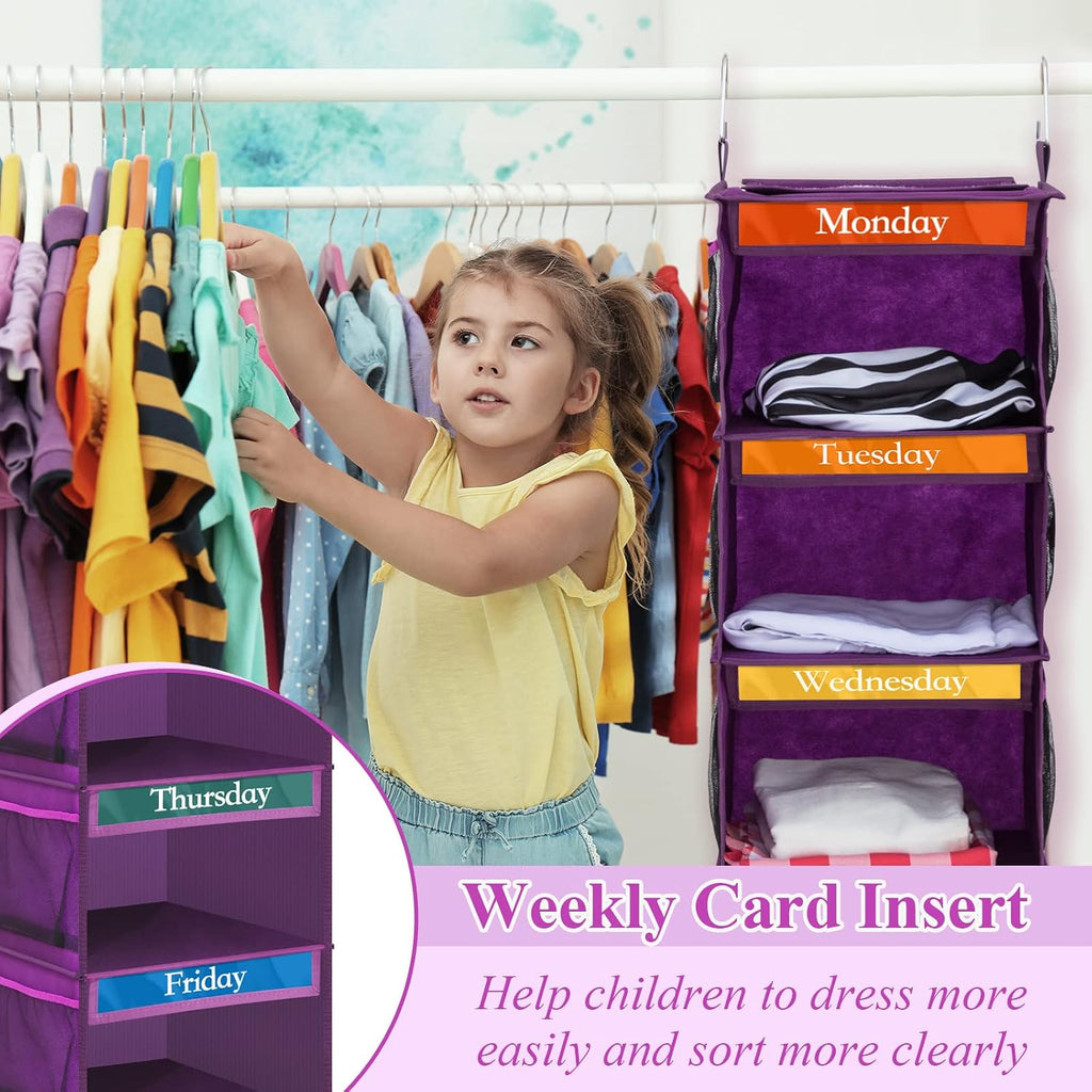 Amylove 2 Pcs 6 Shelf Hanging Weekly Clothes Organizer for Kid,Purple
