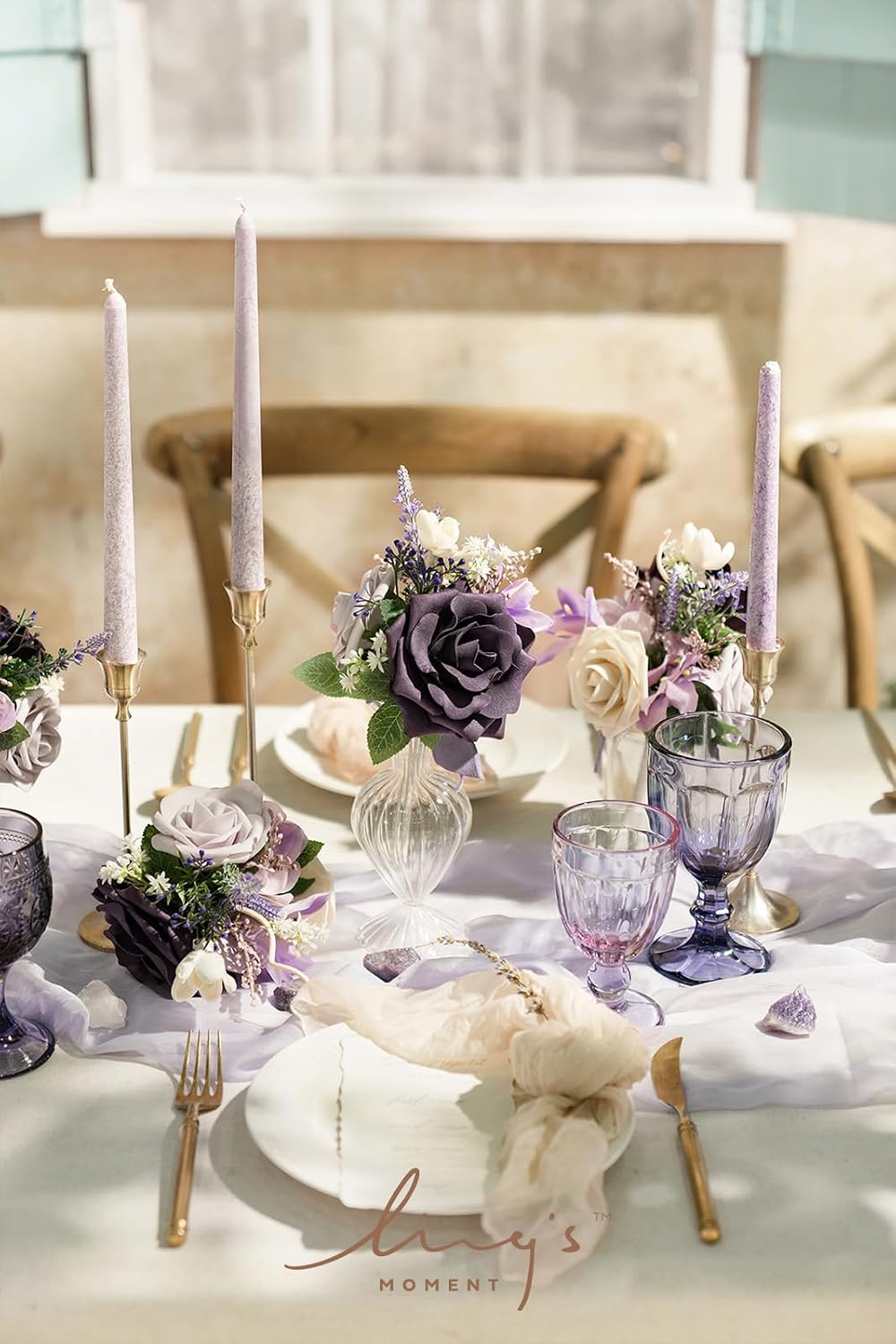 Ling's moment Light Purple Flowers Mini Bridesmaid Bouquets Set of 6 Pre-Made Lilac Small Floral Wedding Centerpieces (Lavender)