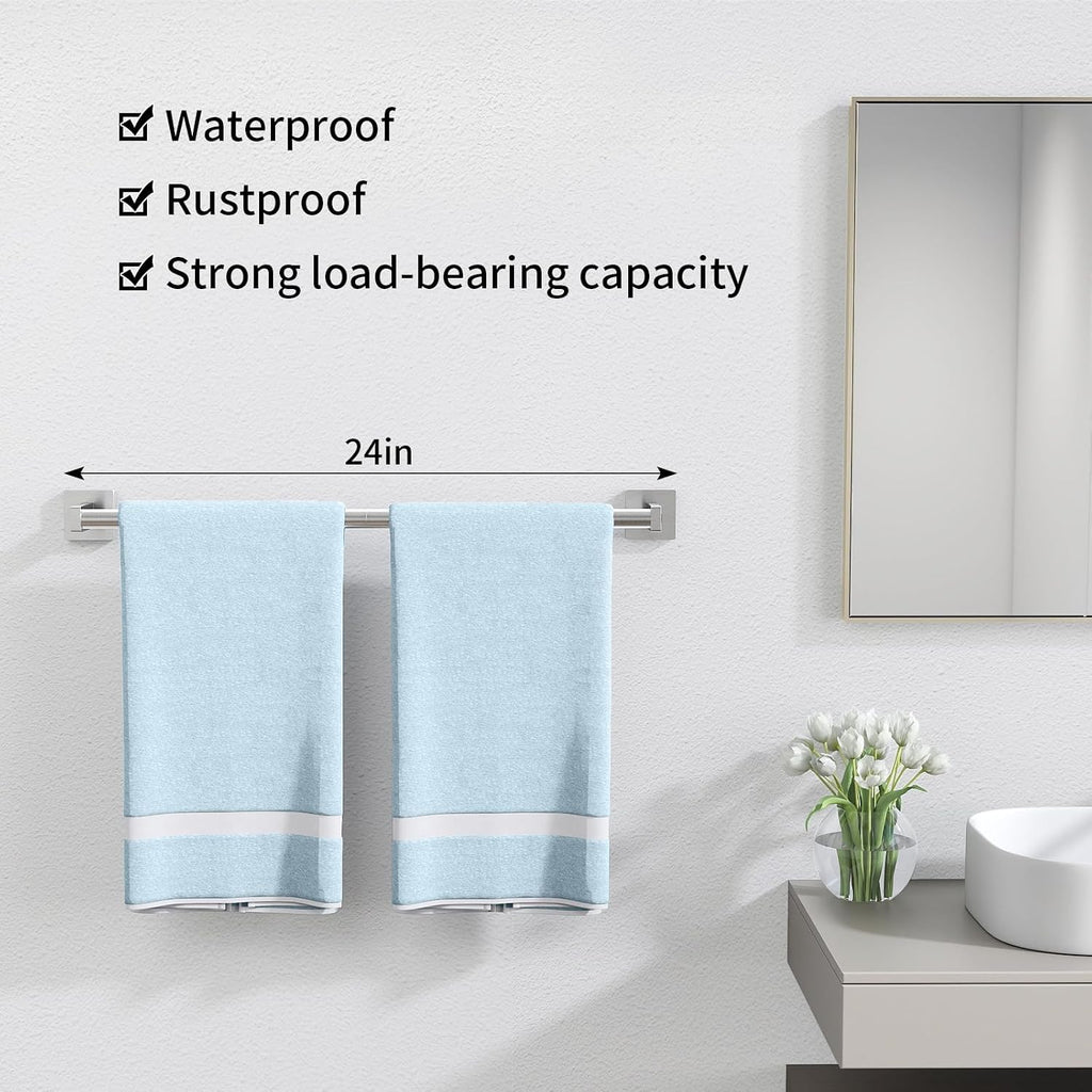 MKO Towel Bar for Bathroom, 24" Wall Mounted Towel Rack, Brushed Nickel